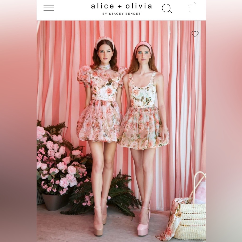 Alice + Olivia Floral Mini Dress in Pink and Cream